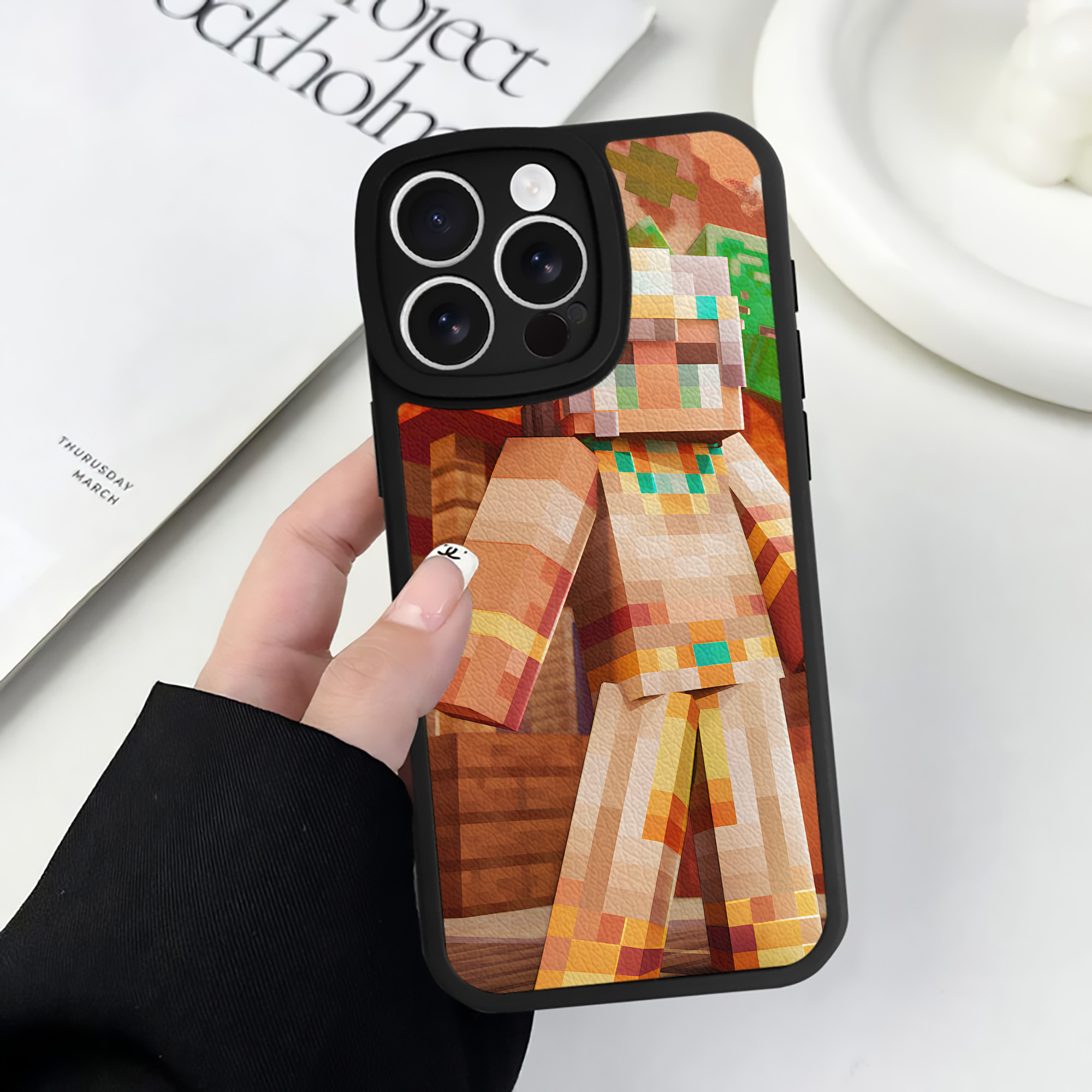（画像用） マインクラフト ブロックの世界 Minecraft MC Block world 【iPhone 16シリーズ対応】シリコンスマホケース（レザー調） 材質：シリコン